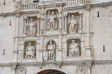 Burgos, Spain - 16 Oct 2021: The arch of Santa Maria (Arco de Santa Maria) in Burgos, Spain