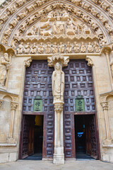 Burgos, Spain - 16 Oct 2021: Sarmental gothic portal, Cathedral of Saint Mary of Burgos