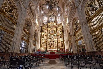 Burgos, Spain - 16 Oct, 2021: Main altar of the Cathedral of Santa Maria, Burgos, Castile and Leon
