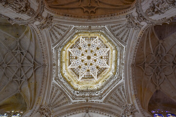 Burgos, Spain - 16 Oct 2021: Ceiling, Cathedral of Saint Mary of Burgos (UNESCO World Heritage...