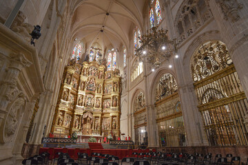 Burgos, Spain - 16 Oct, 2021: Main altar of the Cathedral of Santa Maria, Burgos, Castile and Leon