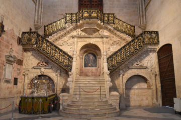 Burgos, Spain - 16 Oct, 2021: The Golden Staircase in Burgos Cathedral in the city of Burgos,...