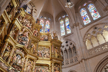 Burgos, Spain - 16 Oct, 2021: Main altar of the Cathedral of Santa Maria, Burgos, Castile and Leon