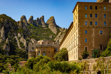 The view of Santa Maria de Montserrat, an abbey of the Order of Saint Benedict located on the...