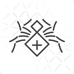 Spider with Rhombus or Diamond Shape Cephalothorax and Abdomen Single Line Style Icon as Halloween Holidays Decoration Template - Black on Web Background - Flat Graphic Design