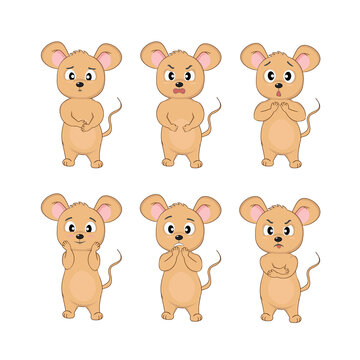 A set of cute mice in different poses with different emotions