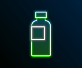 Glowing neon line Fitness shaker icon isolated on black background. Sports shaker bottle with lid for water and protein cocktails. Colorful outline concept. Vector