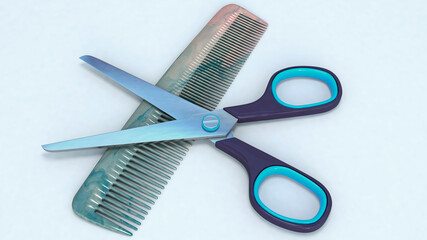 Items for cutting hair, in a beauty salon. This is 3d rendering.