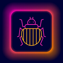 Glowing neon line Colorado beetle icon isolated on black background. Colorful outline concept. Vector