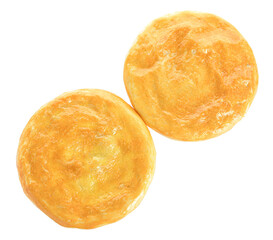 Tasty vegetable pot pies on white background