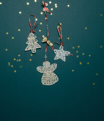 Christmas card with handmade decorations. Christmas mockup. Layout composition. Composition with an...