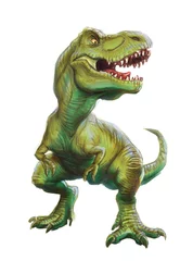 Foto op Plexiglas Green dinosaur Rex in full growth, isolate on a white background. Realistic illustration. © GreenPencil