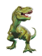 Fotobehang Dinosaurussen Green dinosaur Rex in full growth, isolate on a white background. Realistic illustration.  © GreenPencil