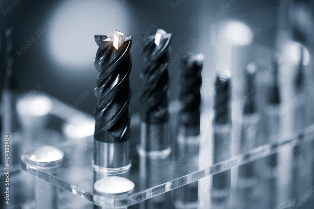 Poster drill bits of different sizes, close-up