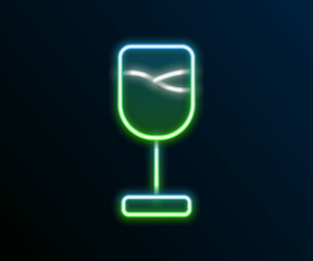 Glowing neon line Wine glass icon isolated on black background. Wineglass icon. Goblet symbol. Glassware sign. Happy Easter. Colorful outline concept. Vector