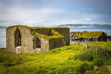 ruins of a church, Kirkjubøur, faroe islands, streymoy, europe, north atlantic