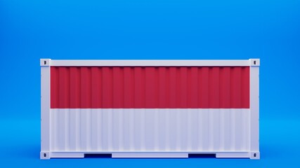 Side View Shipping Container on Blue Background with the National Flag of Indonesia