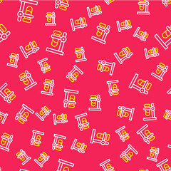 Line Glass test tube flask on stand icon isolated seamless pattern on red background. Laboratory equipment. Vector