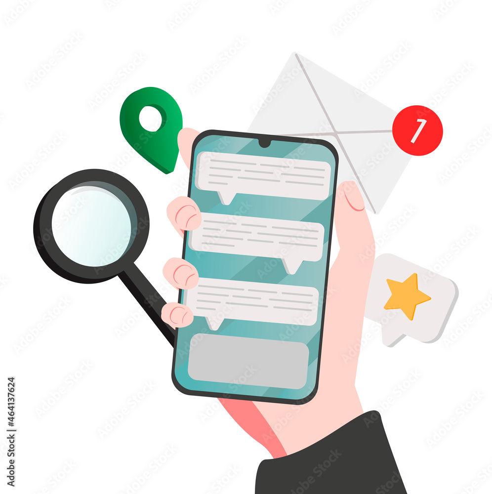 Poster smartphone application abstract concept vector illustration. messaging application, mobile tracking 