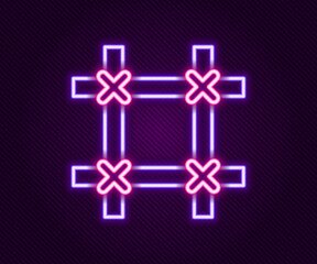 Obraz premium Glowing neon line Prison window icon isolated on black background. Colorful outline concept. Vector