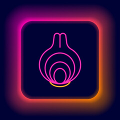 Glowing neon line Onion icon isolated on black background. Colorful outline concept. Vector