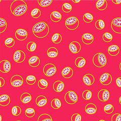 Line Orange fruit icon isolated seamless pattern on red background. Vector