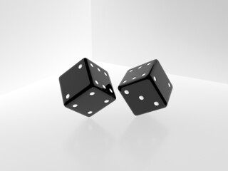 Two black dice on a white background. 3d rendering