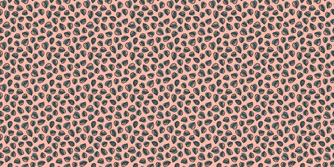 Seamless stylish pattern of abstract gray spots with black contour drops strokes on a pink background. Excellent for fabrics, apparel, graphic design and decor. Vector.