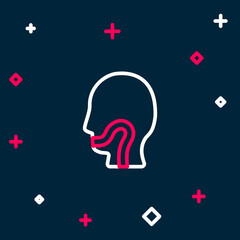 Line Sore throat icon isolated on blue background. Pain in throat. Flu, grippe, influenza, angina. Healthcare and medical. Colorful outline concept. Vector