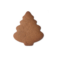 Tree shaped traditional christmas gingerbread cookie isolated over white background