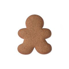 Man shaped traditional christmas gingerbread cookie isolated over white background