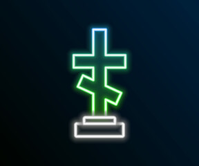 Glowing neon line Grave with cross icon isolated on black background. Colorful outline concept. Vector