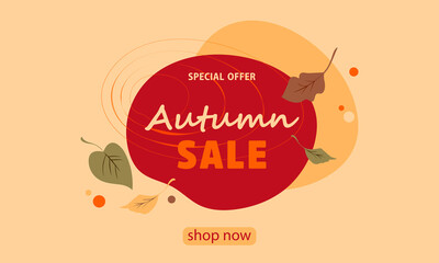 Abstract illustration of autumn sale background with falling autumn leaves
