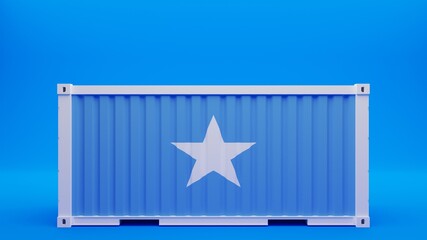 Side View Shipping Container on Blue Background with the National Flag of Somalia
