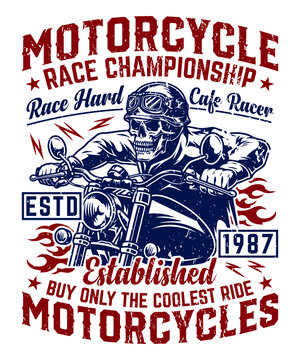 Fully editable vector illustration (Editable AI) and EPS outline Motorcycle Race Championship T shirt. an image suitable for t-shirt graphic, poster or print design, the package is 4500x5400px