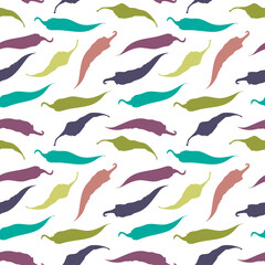 Seamless pattern hot peppers on a white background. Illustration for restaurant menu, wrapping paper, post cards, advertising, packaging.
