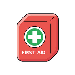 Red medical first aid kit box isolated