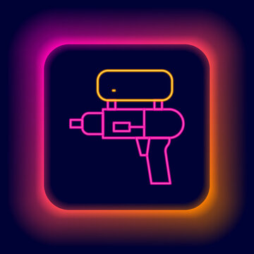 Glowing neon line Water gun icon isolated on black background. Colorful outline concept. Vector