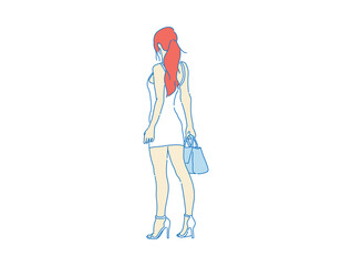 beautiful woman cute girl standing behind , backside view of person , vector