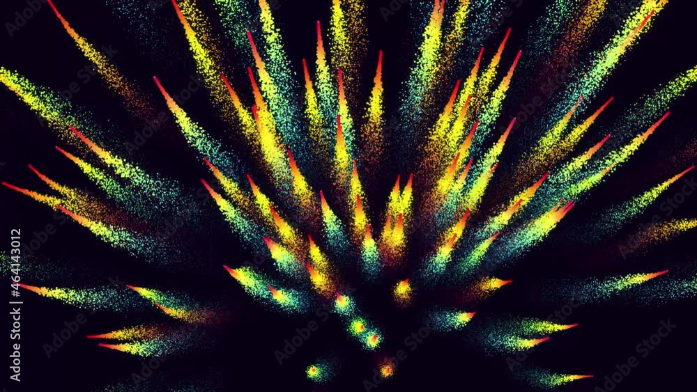 Poster magic particles form beatuful trails. 3d render abstract colorful explosion with luma matte like alp