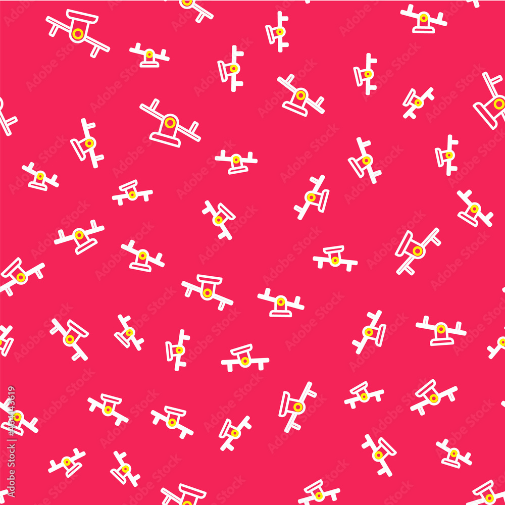 Aufkleber line seesaw icon isolated seamless pattern on red background. teeter equal board. playground symbol.