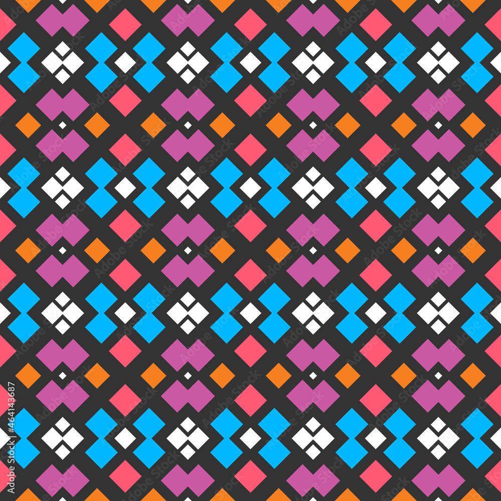 Aufkleber seamless pattern with multicolored geometric ornament and dark lattice. vector illustration