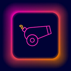 Glowing neon line Cannon icon isolated on black background. Colorful outline concept. Vector