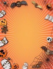 Halloween border, frame with cookies - 3D illustration