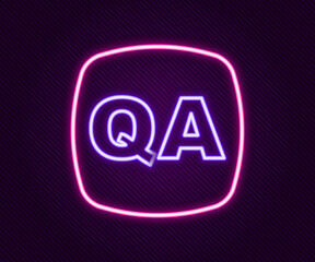 Glowing neon line Speech bubbles with Question and Answer icon isolated on black background. Q and A symbol. FAQ sign. Chat speech bubble and chart. Colorful outline concept. Vector