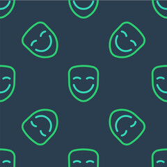 Line Comedy theatrical mask icon isolated seamless pattern on blue background. Vector