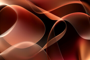 3d render of abstract art 3d background with part of surreal organic alien flower in curve round wavy organic biological spherical transparent lines forms in orange and brown gradient color