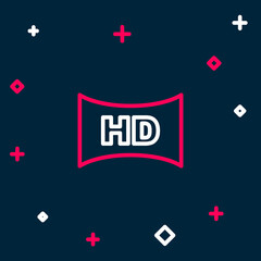 Line Hd movie, tape, frame icon isolated on blue background. Colorful outline concept. Vector