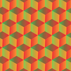 Gradient isometric  cubes seamless pattern in green, yellow ,orange . Great for website background, covers ,banners and textile