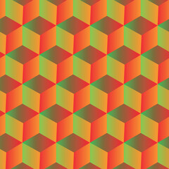 Gradient isometric  cubes seamless pattern in green, yellow ,orange . Great for website background, covers ,banners and textile